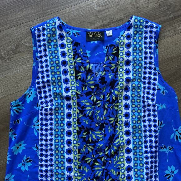 Bob Mackie Wearable Art Dress Sz M Blue Teal Floral Stretch Side Slits Lghweight - Picture 11 of 16